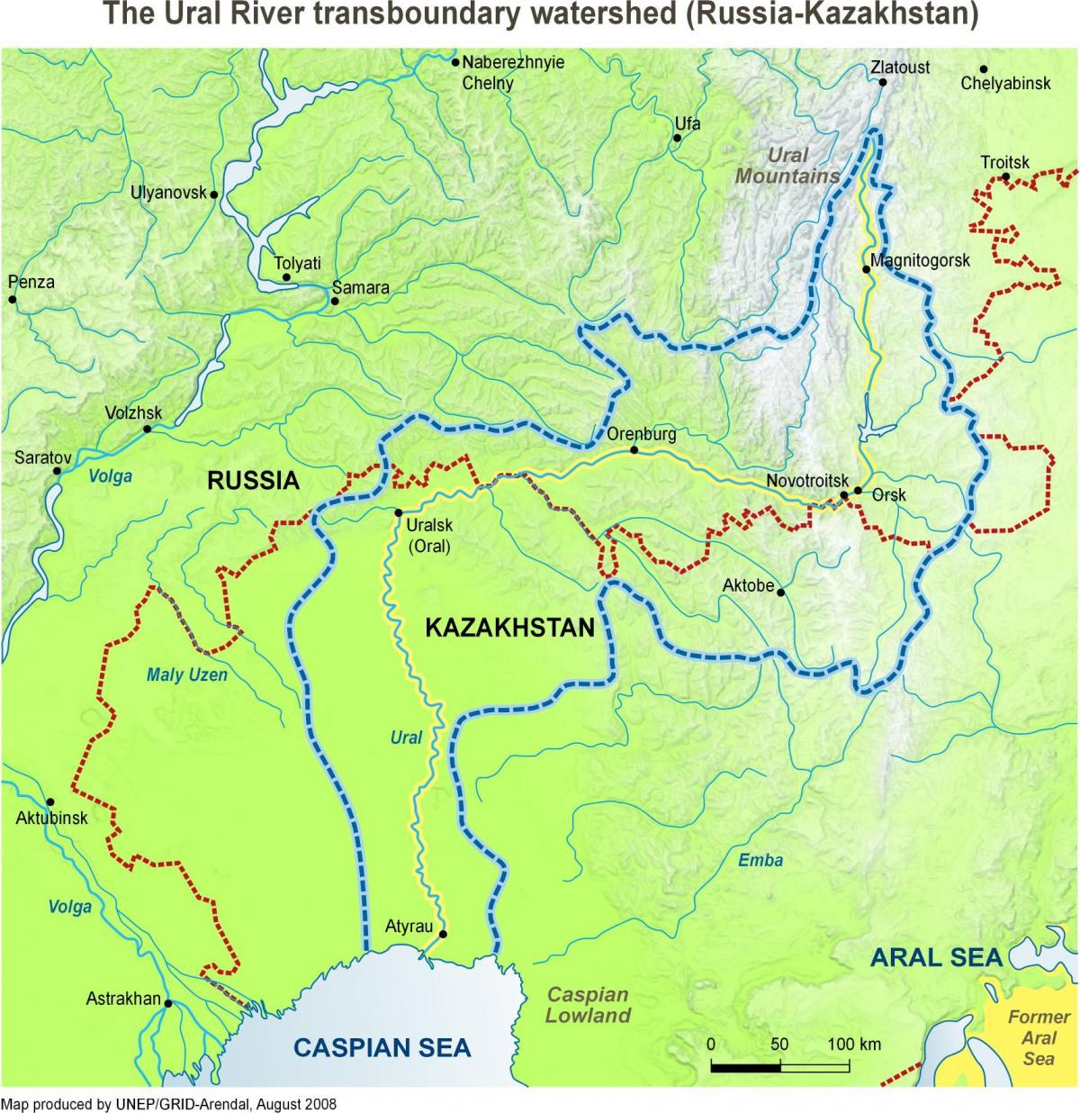 નકશો કઝાકિસ્તાન નદી