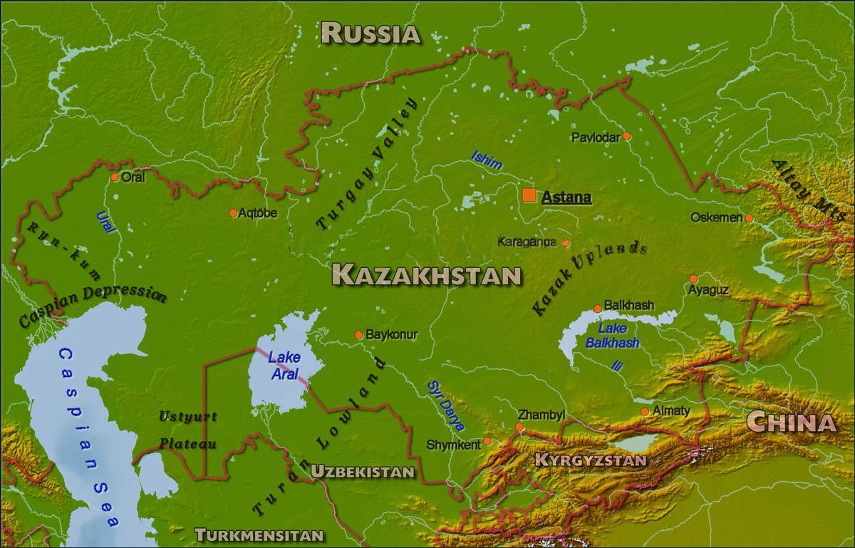 નકશો કઝાકિસ્તાન શારીરિક