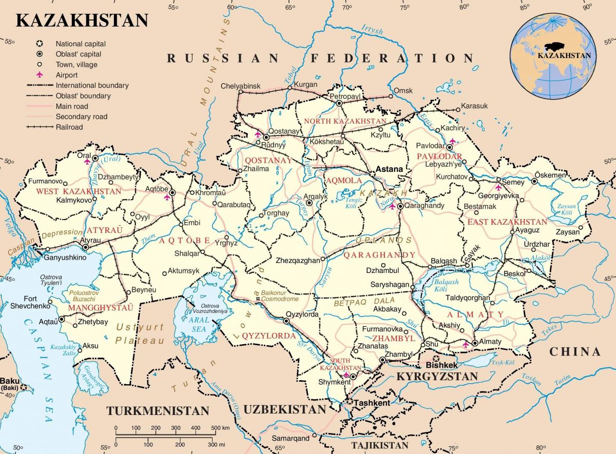નકશો કઝાકિસ્તાન રાજકીય